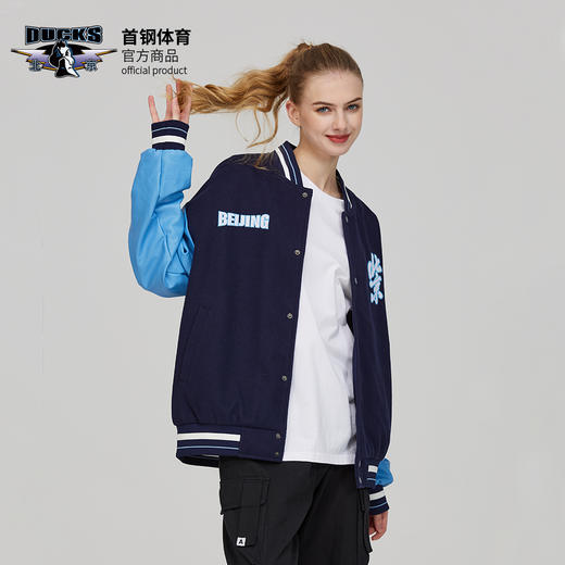 北京首钢篮球俱乐部官方商品 | 秋冬蓝黑棒球外套刺绣运动时尚 商品图2