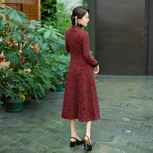 新款旗袍冬款加厚水貂绒长款时尚显瘦复古高档连衣裙SYG-762 商品图3