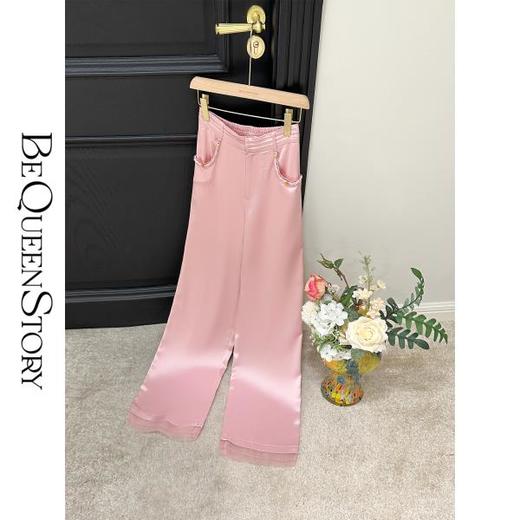 【大货，不退不换】  【春和景明】 新中式直筒醋酸桑蚕丝拼接欧根纱休闲裤 商品图3