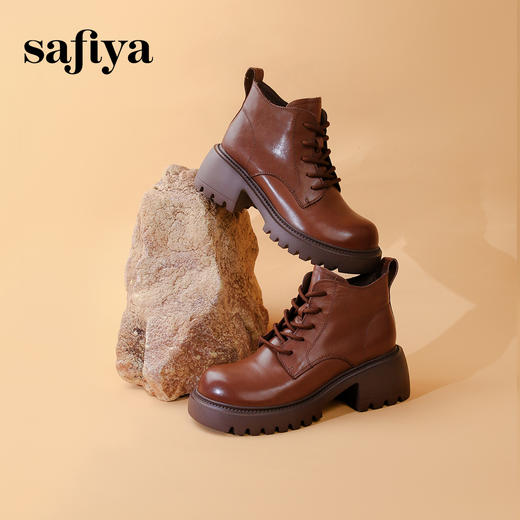 超值精选 | Safiya/索菲娅2023冬季潮酷机车风低跟圆头短靴马丁靴 SF33912355 商品图4