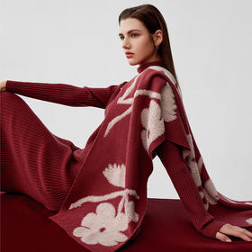 【年货系列羊绒围巾】羊绒世家秋冬新品女士100%山羊绒长方形围巾花朵提花围脖