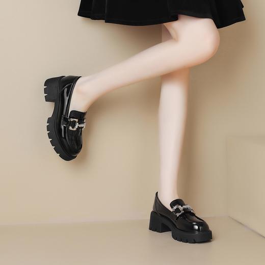 ZHR玛丽珍鞋2024春季新款洋气时尚休闲英伦风百搭水钻厚底乐福鞋 商品图2