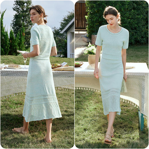 OLrain欧芮儿法式时尚套装女早春2024新款度假镂空针织裙装两件套 商品图3