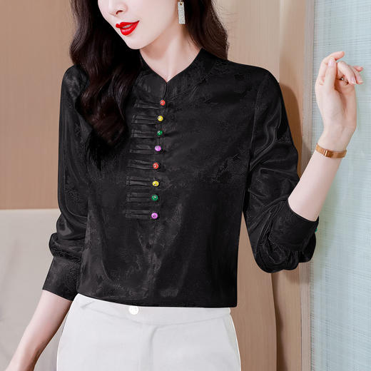 KQL-1807春款新中式彩扣小衫女气质时尚修身设计感长袖衬衫上衣 商品图1