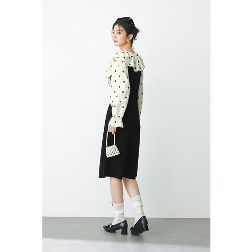 【严选】诗凡黎春领子拼接植绒波点法式浪漫荷叶领公主泡泡袖连衣裙SF1290211 商品图4