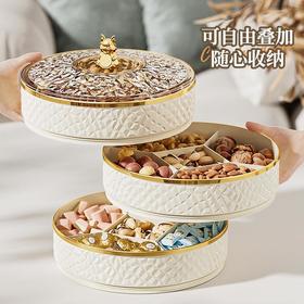 2024新品龙年春节多层糖果可旋转带盖密封塑料果盘过年招财进宝透明干果盒