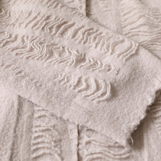 Azure Pepper强缩绒羊毛手工剪边双面提花宽松套头长外套 商品图3