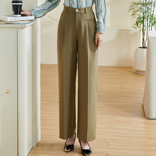 剩S/XL/XXL 米思阳2026春季新款百搭时尚纯色休闲裤高腰直筒长裤女0073 商品图2