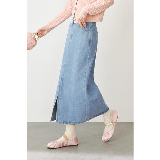 【严选】诗凡黎春复古水洗前开叉设计半身裙SF1340431 商品图4