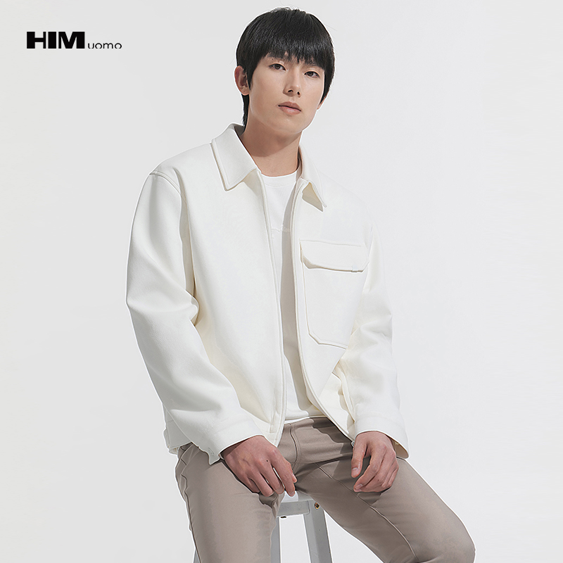 HIM漢崇 简宽松约拉链翻领夹克珠地空气层舒适休闲外套男2025秋季