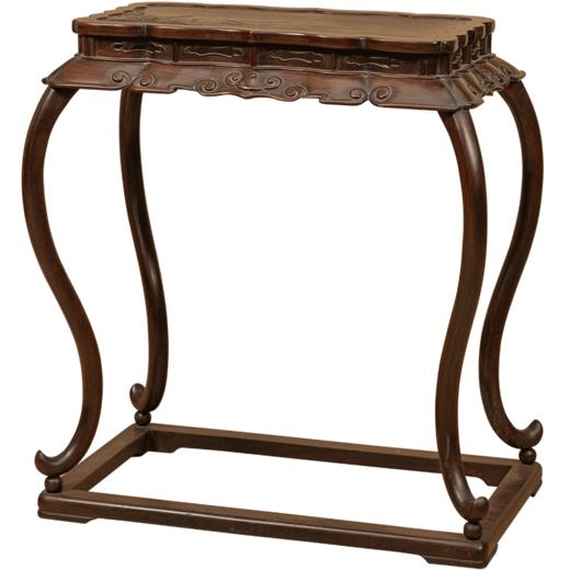 清 红木浮雕礁石海浪云纹三弯腿带托泥香几 商品图5