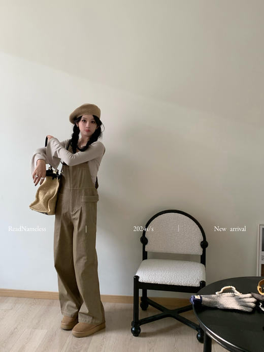 Read Nameless /单侧抽绳打底衫奶茶色+第一条咖色背带裤 商品图10
