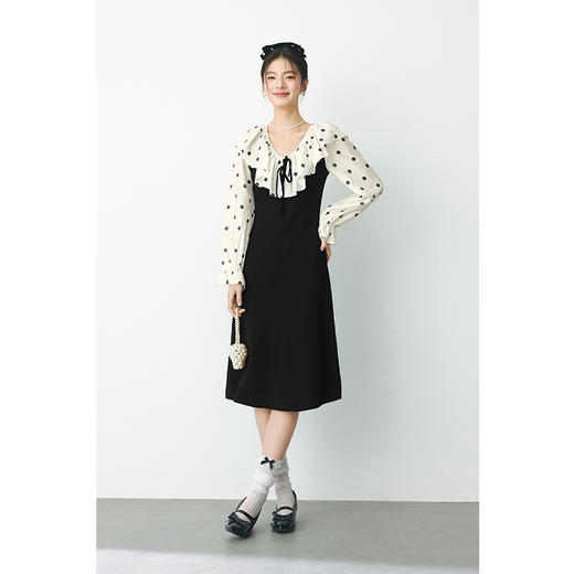 【严选】诗凡黎春领子拼接植绒波点法式浪漫荷叶领公主泡泡袖连衣裙SF1290211 商品图2