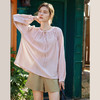 OLrain欧芮儿浅粉色雪纺衫女春季2024年新款宽松系带泡泡袖衬衫 商品缩略图0
