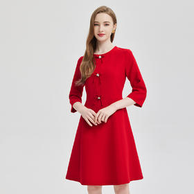 PE852斯尔丽2024春夏时尚减龄收腰手工蝴蝶结显高显瘦小礼服连衣裙