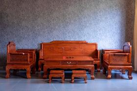 红桥红  家具严选  缅甸花梨（大果紫檀）【三弯腿荷韵沙发八件套】