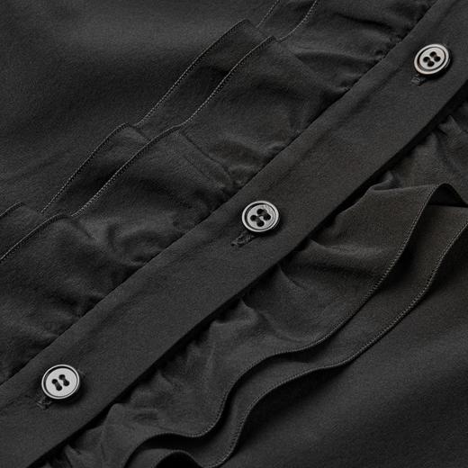 LANCY/朗姿黑色修身碎褶衬衫女长袖桑蚕丝高级感上衣LSEK00WBL103B01 商品图3