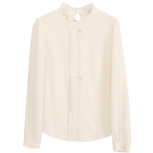 玳莎新中式100%真丝衬衫女2024年春季新款花边圆领设计感长袖上衣  EA31301 商品图4