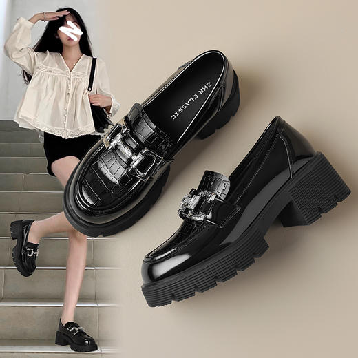 ZHR玛丽珍鞋2024春季新款洋气时尚休闲英伦风百搭水钻厚底乐福鞋 商品图0