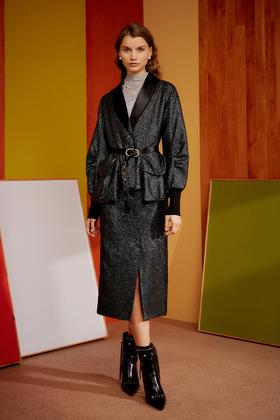 SAFICOO【焕变】系列 优雅女人 银丝提花 前开叉长款半裙