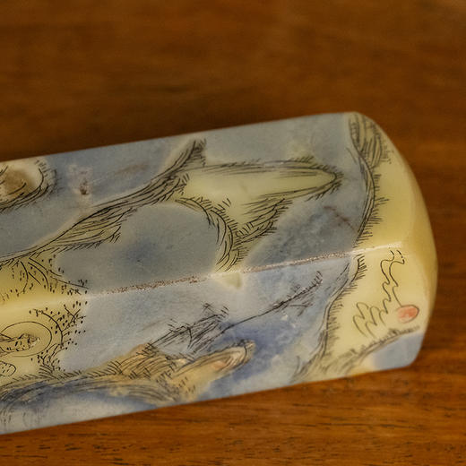 民国 青田石封门青山水人物印章料 商品图2