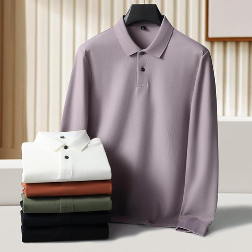 【圈】【丝光棉100%】【新款DK】大依优型大码长袖Polo衫翻领净版纯棉纯色男士加肥加大休闲大码男装宽松长袖体恤上衣 商品图0