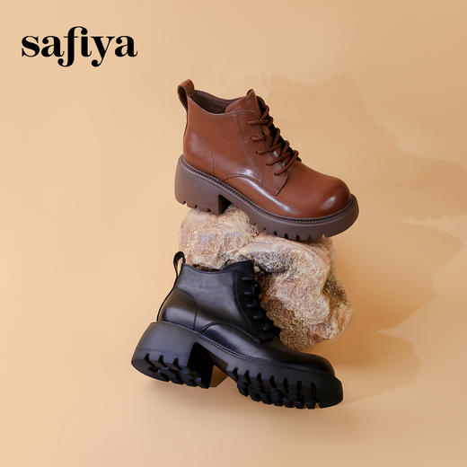 超值精选 | Safiya/索菲娅2023冬季潮酷机车风低跟圆头短靴马丁靴 SF33912355 商品图1