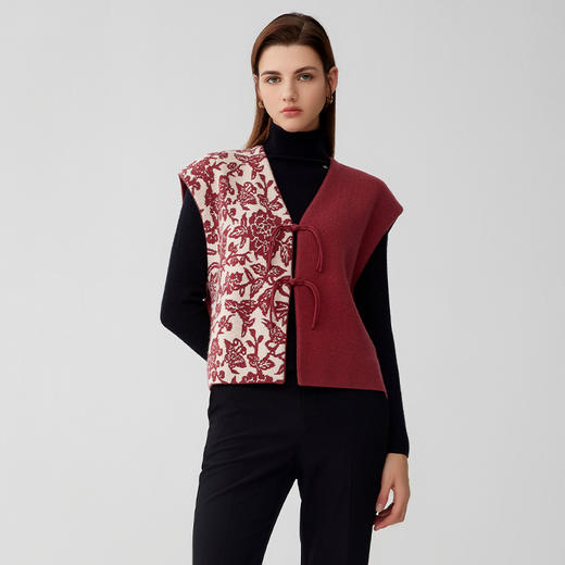 【撞色拼接无袖羊绒马甲】羊绒世家秋冬新品女士100%山羊绒内搭保暖背心 商品图2