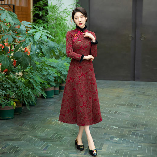 新款旗袍冬款加厚水貂绒长款时尚显瘦复古高档连衣裙SYG-762 商品图0