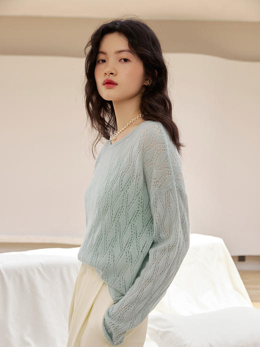 28支苏格兰进口邓肯羊绒 朦胧感镂空针织衫（两色）FJ3618229 商品图7