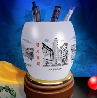 魅力重庆-鼓形笔筒 商品图0