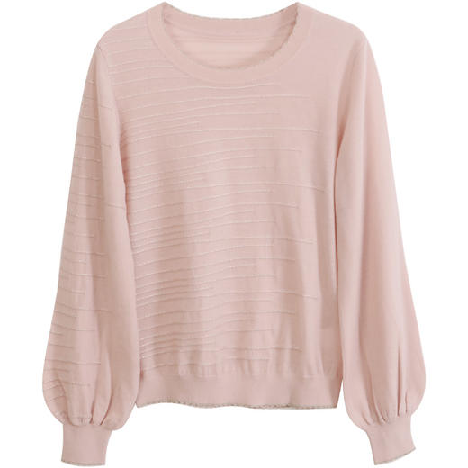 玳莎提花绵羊毛针织衫2024春季新款女凉爽设计感圆领套头长袖上衣  EA33305 商品图4