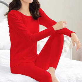 【大红套装】【女士羊毛蚕丝圆领保暖套装】女士新款保暖套装蚕丝套装保暖衣【FF25821】