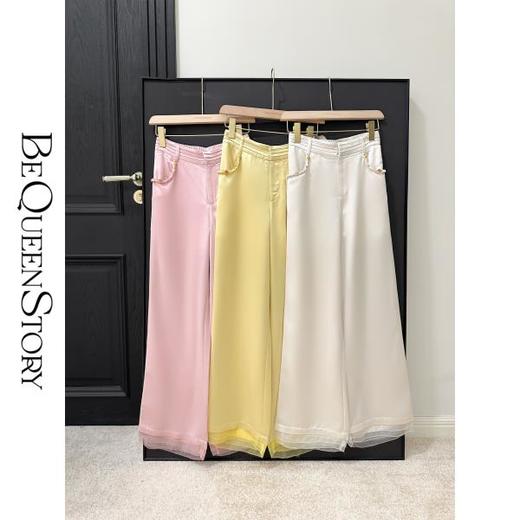 【大货，不退不换】  【春和景明】 新中式直筒醋酸桑蚕丝拼接欧根纱休闲裤 商品图0