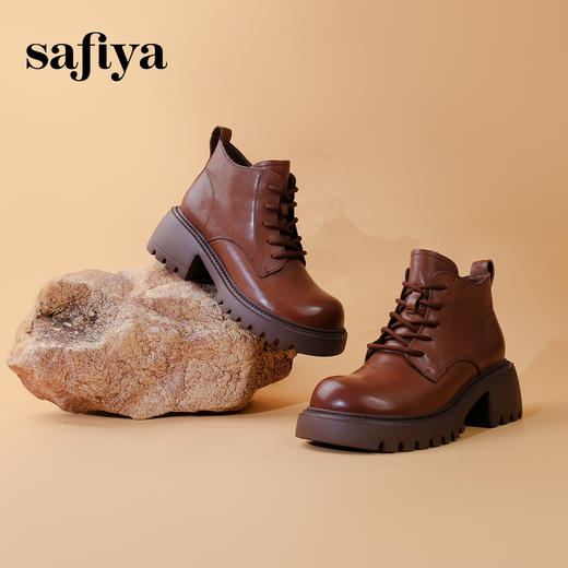 超值精选 | Safiya/索菲娅2023冬季潮酷机车风低跟圆头短靴马丁靴 SF33912355 商品图3