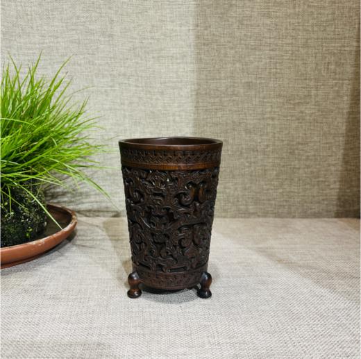 螭龙祥云笔筒°做旧黄杨 商品图0