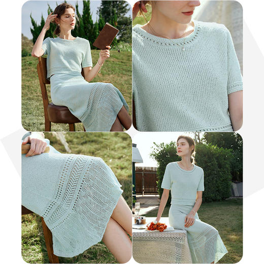 OLrain欧芮儿法式时尚套装女早春2024新款度假镂空针织裙装两件套 商品图1