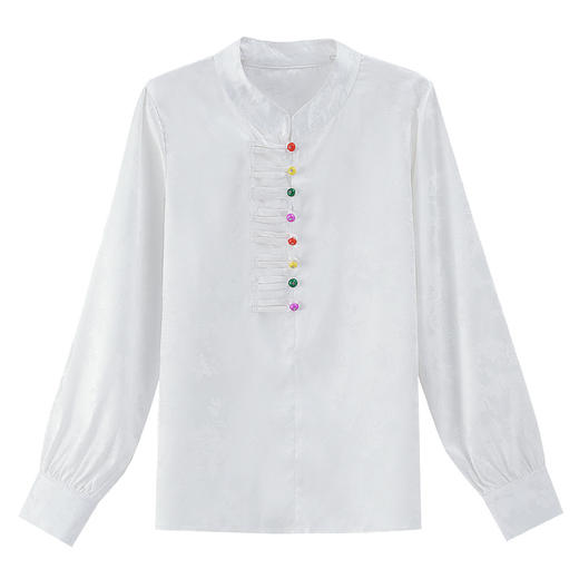 KQL-1807春款新中式彩扣小衫女气质时尚修身设计感长袖衬衫上衣 商品图4