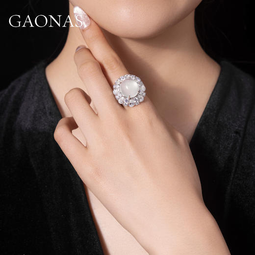 GAONAS  白玉映沙国风新潮优雅白色戒指10256JW 商品图4
