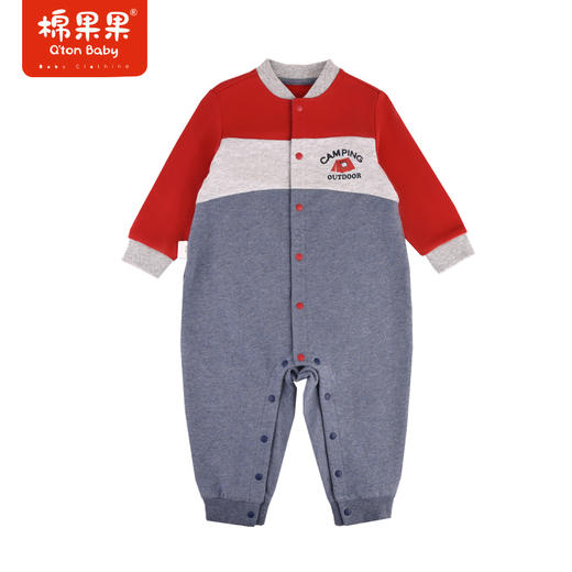 棉果果专柜同款春季新品男童质感华夫格对开连体衣M112722224040 商品图0
