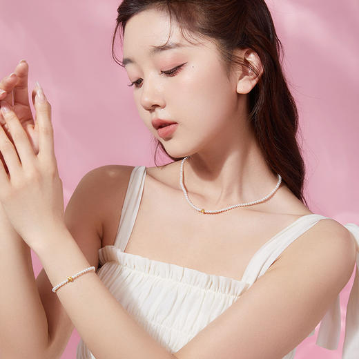 周六福珍珠项链女款黄18K金优雅淡水珍珠项链送女友官方正品 商品图4