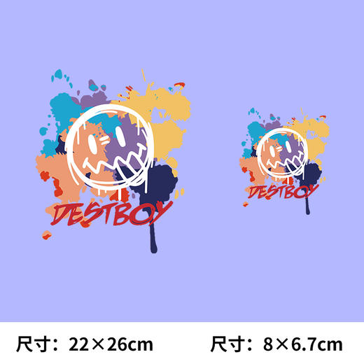 潮牌涂鸦恶魔笑脸T恤印花胶印图案柯式过粉热转印烫画 商品图0