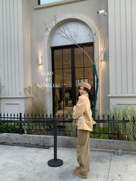 Read Nameless /单侧抽绳打底衫奶茶色+第一条咖色背带裤 商品图13