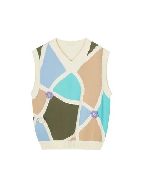 1F【INXX】中性可拆卸花朵背心彩色格纹无袖针织衫 商品图4