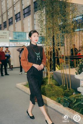 漫物记立领拼接喇叭袖旗袍XYS–198