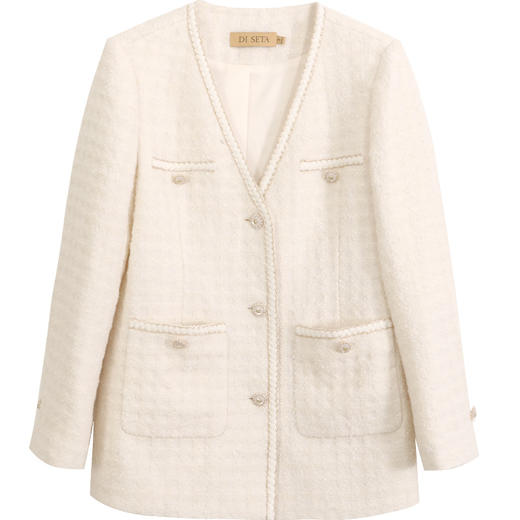 玳莎小香风毛呢外套女2024年春季新款职场通勤宽松V领中长款大衣  EA37301 商品图4