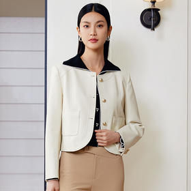 玳莎圆领高级感皮衣女2024年春季新款时尚职场通勤宽松PU皮短外套 EA37307