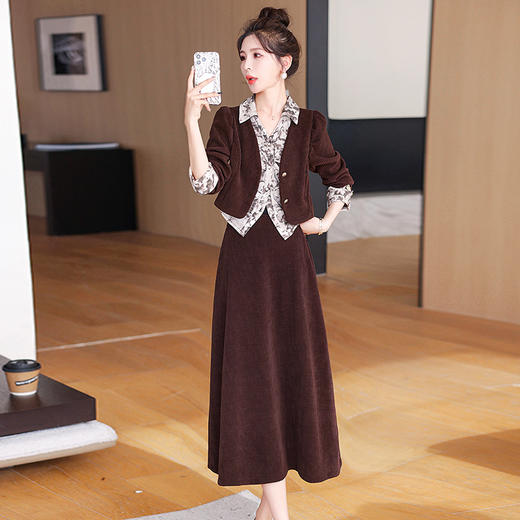 HR WC1139气质时尚大方拼接撞色假两件上衣半裙两件套 商品图2