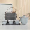 【GZ】无忧购汝窖快客杯陶瓷旅行茶具一壶三杯（灰色皮包）（截单后7天发货) 商品缩略图0