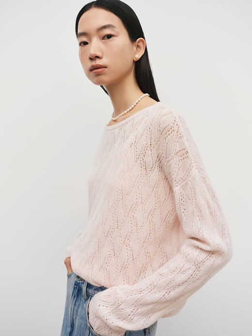 28支苏格兰进口邓肯羊绒 朦胧感镂空针织衫（两色）FJ3618229 商品图2